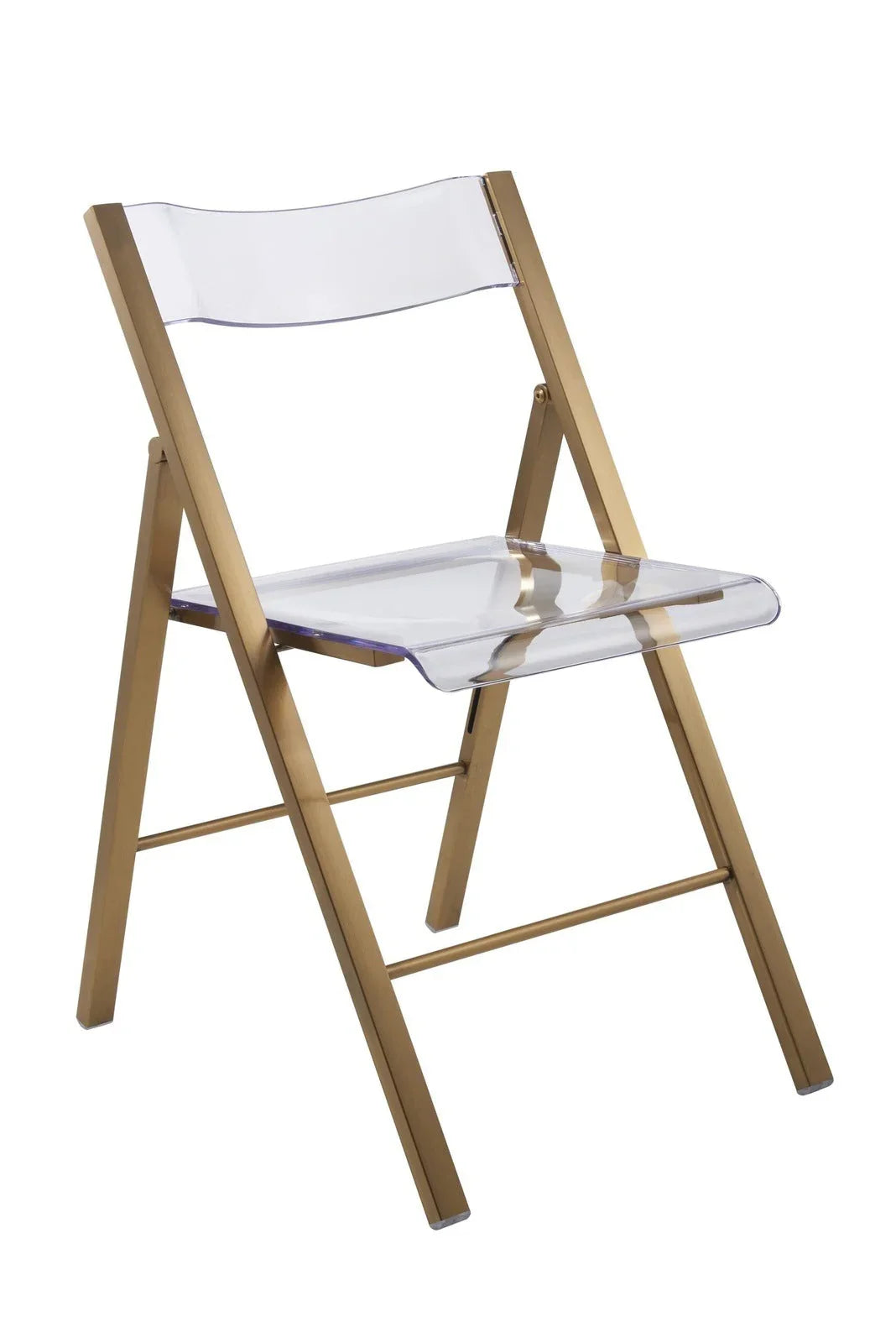 Menno Modern Acrylic Folding Chair in Brushed Gold Finish with Stainless Steel Frame Set of 2 - Elax Furniture