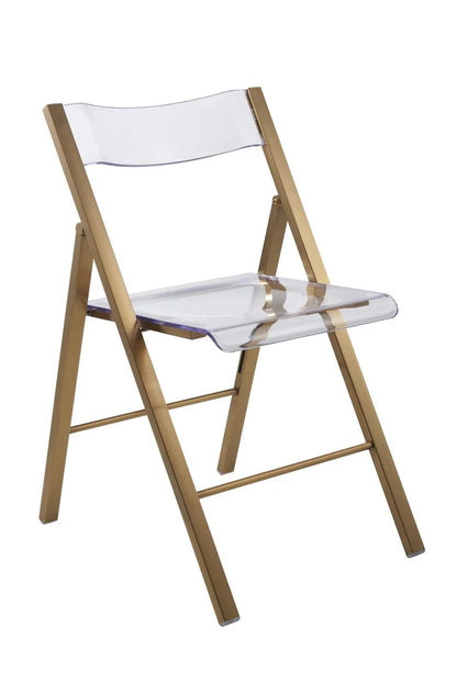 Menno Modern Acrylic Folding Chair in Brushed Gold Finish with Stainless Steel Frame Set of 2 - Elax Furniture