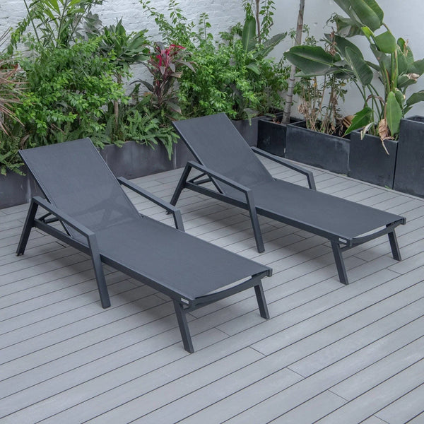 Marlin Patio Chaise Lounge Chair with Armrests in Black Aluminum Frame, Set of 2 - Elax Furniture