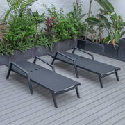 Marlin Patio Chaise Lounge Chair with Armrests in Black Aluminum Frame, Set of 2 - Elax Furniture