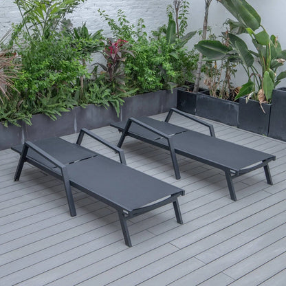 Marlin Patio Chaise Lounge Chair with Armrests in Black Aluminum Frame, Set of 2 - Elax Furniture