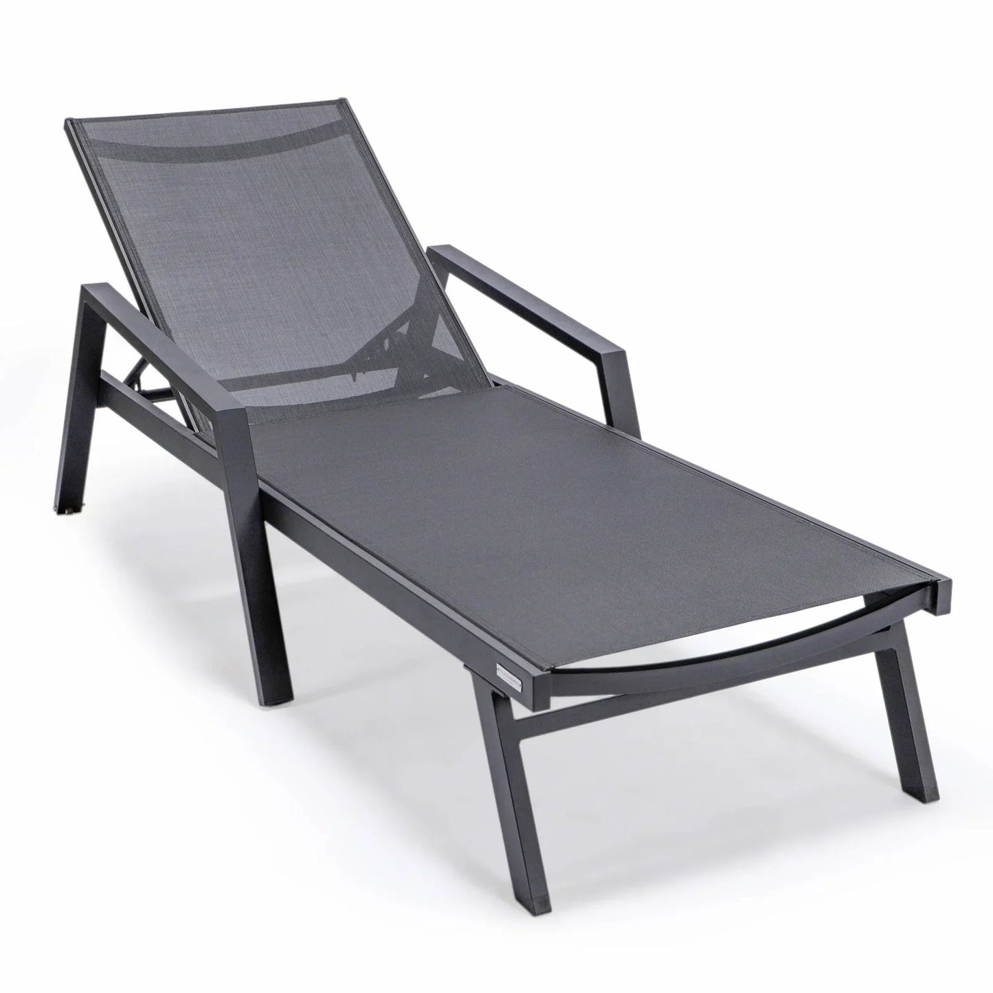 Marlin Modern Black Aluminum Outdoor Chaise Lounge Chair Set of 2 With Arms and Square Fire Pit Side Table for Patio - Elax Furniture