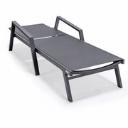 Marlin Modern Black Aluminum Outdoor Chaise Lounge Chair Set of 2 With Arms and Square Fire Pit Side Table for Patio - Elax Furniture