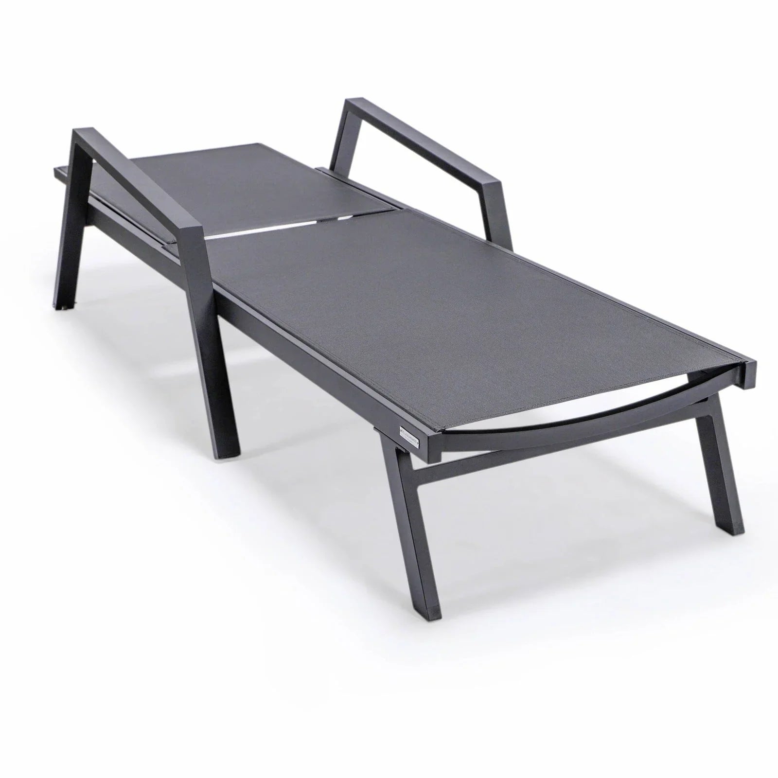 Marlin Patio Chaise Lounge Chair with Armrests in Black Aluminum Frame, Set of 2 - Elax Furniture