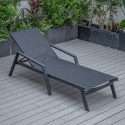 Marlin Modern Black Aluminum Outdoor Chaise Lounge Chair Set of 2 With Arms and Square Fire Pit Side Table for Patio - Elax Furniture