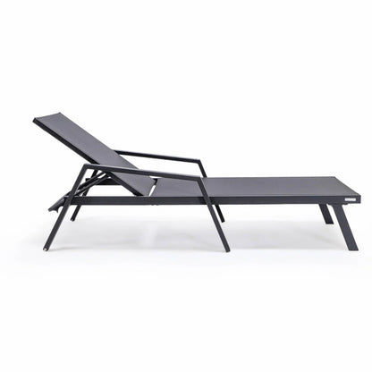 Marlin Patio Chaise Lounge Chair with Armrests in Black Aluminum Frame, Set of 2 - Elax Furniture