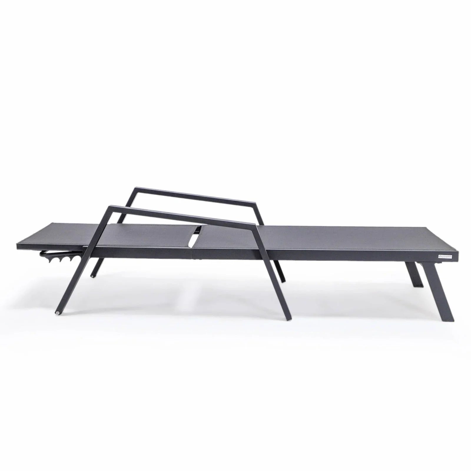 Marlin Modern Black Aluminum Outdoor Chaise Lounge Chair Set of 2 With Arms and Square Fire Pit Side Table for Patio - Elax Furniture