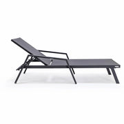 Marlin Modern Black Aluminum Outdoor Chaise Lounge Chair Set of 2 With Arms and Square Fire Pit Side Table for Patio - Elax Furniture