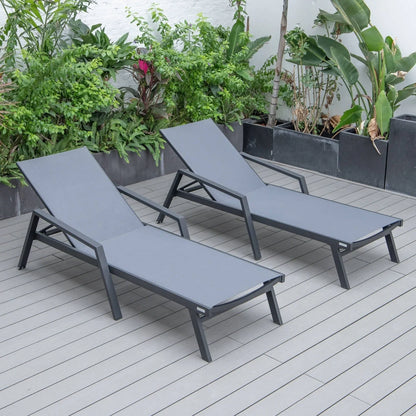 Marlin Patio Chaise Lounge Chair with Armrests in Black Aluminum Frame, Set of 2 - Elax Furniture