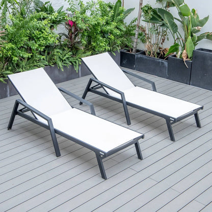 Marlin Patio Chaise Lounge Chair with Armrests in Black Aluminum Frame, Set of 2 - Elax Furniture