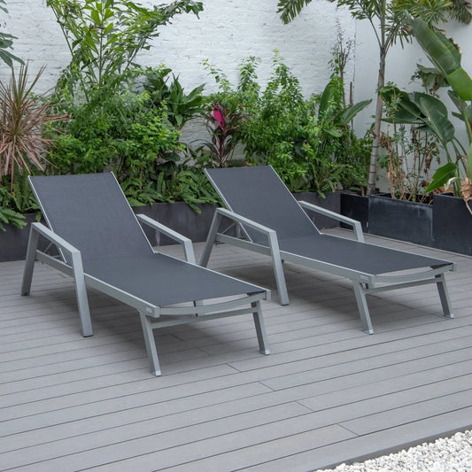 Marlin Patio Chaise Lounge Chair with Armrests in Grey Aluminum Frame, Set of 2 - Elax Furniture