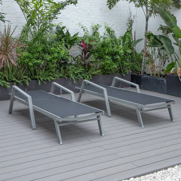 Marlin Patio Chaise Lounge Chair with Armrests in Grey Aluminum Frame, Set of 2 - Elax Furniture
