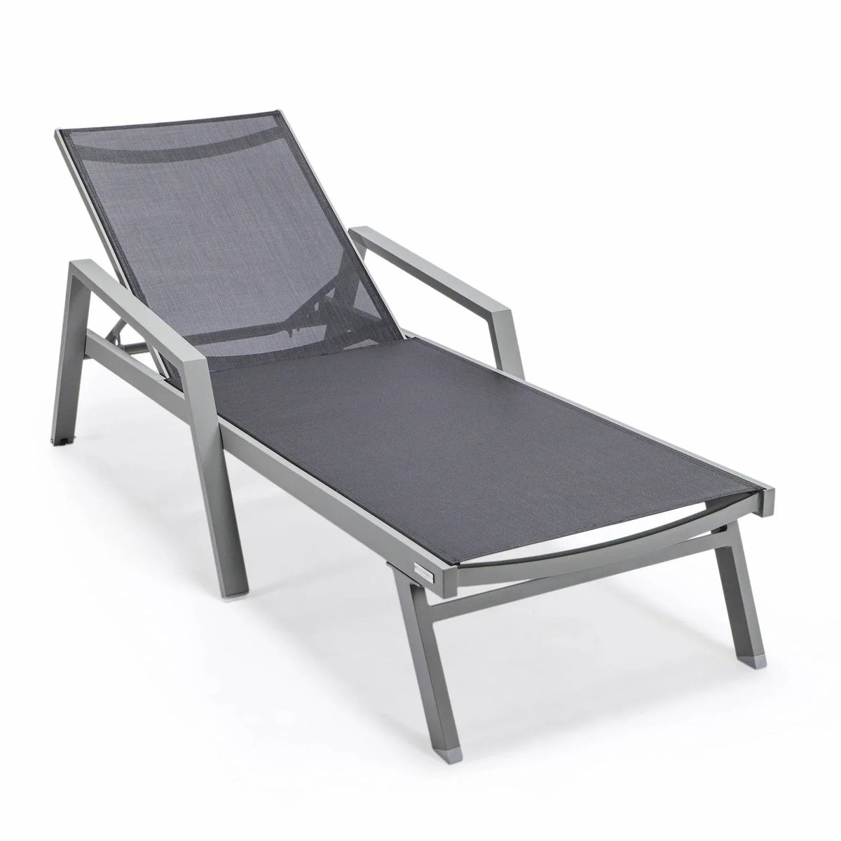 Marlin Modern Grey Aluminum Outdoor Chaise Lounge Chair Set of 2 With Arms and Square Fire Pit Side Table for Patio - Elax Furniture