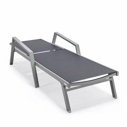 Marlin Modern Grey Aluminum Outdoor Chaise Lounge Chair Set of 2 With Arms and Square Fire Pit Side Table for Patio - Elax Furniture