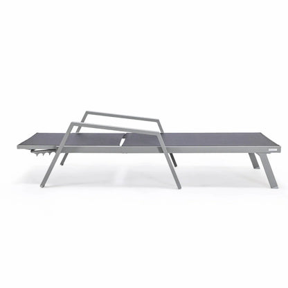 Marlin Modern Grey Aluminum Outdoor Chaise Lounge Chair Set of 2 With Arms and Square Fire Pit Side Table for Patio - Elax Furniture