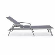 Marlin Modern Grey Aluminum Outdoor Chaise Lounge Chair Set of 2 With Arms and Square Fire Pit Side Table for Patio - Elax Furniture
