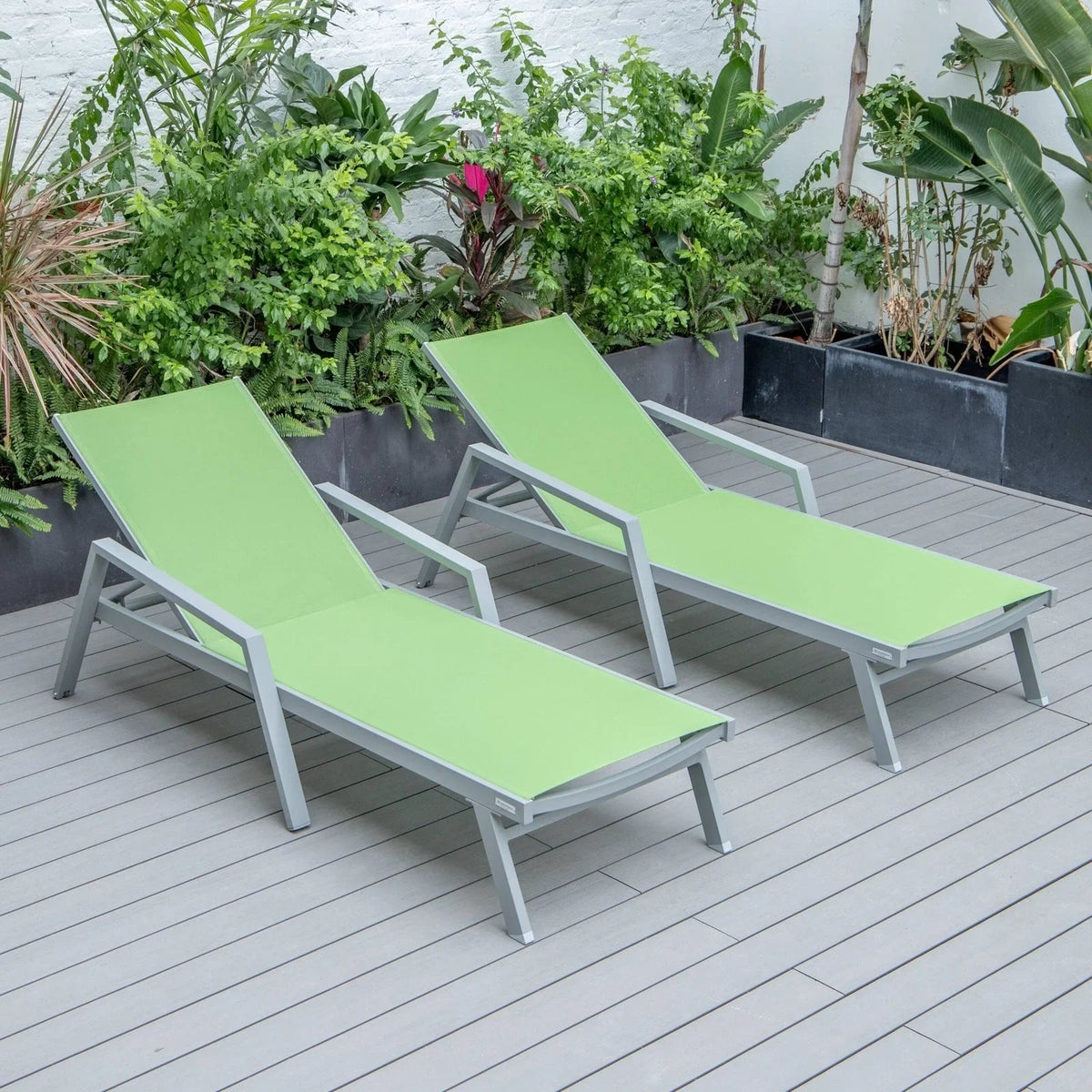 Marlin Patio Chaise Lounge Chair with Armrests in Grey Aluminum Frame, Set of 2 - Elax Furniture