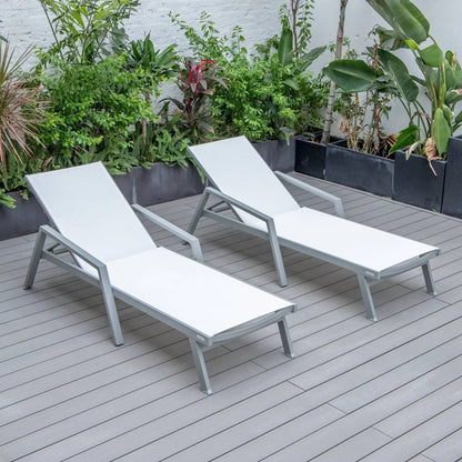 Marlin Patio Chaise Lounge Chair with Armrests in Grey Aluminum Frame, Set of 2 - Elax Furniture
