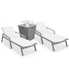 Marlin Modern Grey Aluminum Outdoor Chaise Lounge Chair Set of 2 With Arms and Square Fire Pit Side Table for Patio