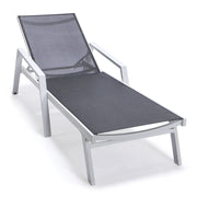 Marlin Modern White Aluminum Outdoor Chaise Lounge Chair Set of 2 With Arms And Square Fire Pit Side Table for Patio - Elax Furniture