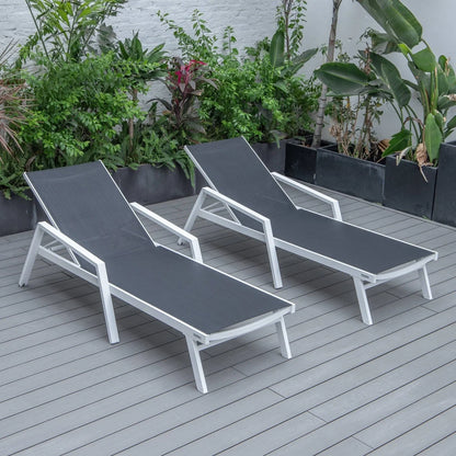 Marlin Patio Chaise Lounge Chair with Armrests in White Aluminum Frame, Set of 2 - Elax Furniture