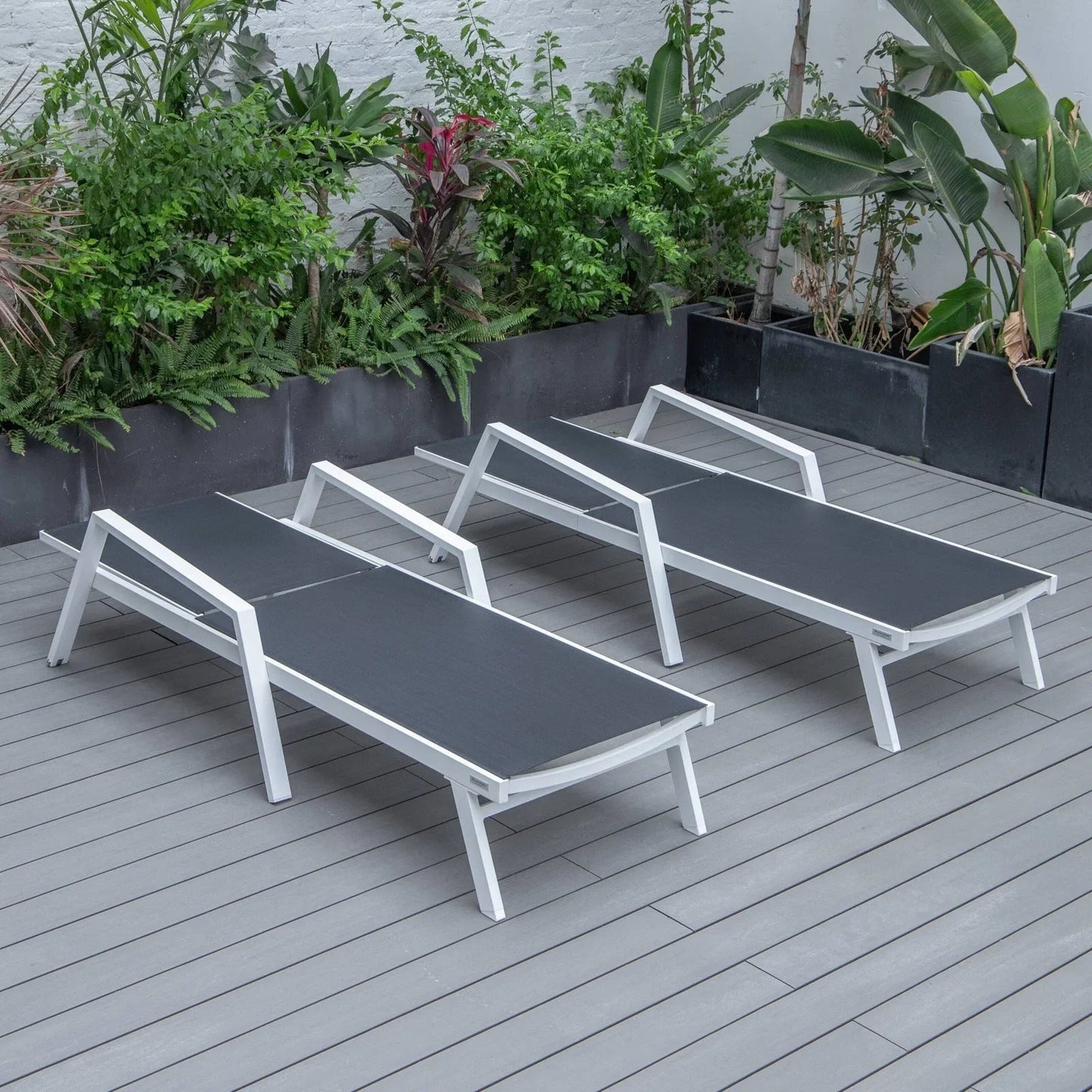 Marlin Patio Chaise Lounge Chair with Armrests in White Aluminum Frame, Set of 2 - Elax Furniture