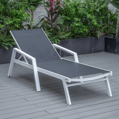 Marlin Modern White Aluminum Outdoor Chaise Lounge Chair Set of 2 With Arms And Square Fire Pit Side Table for Patio - Elax Furniture