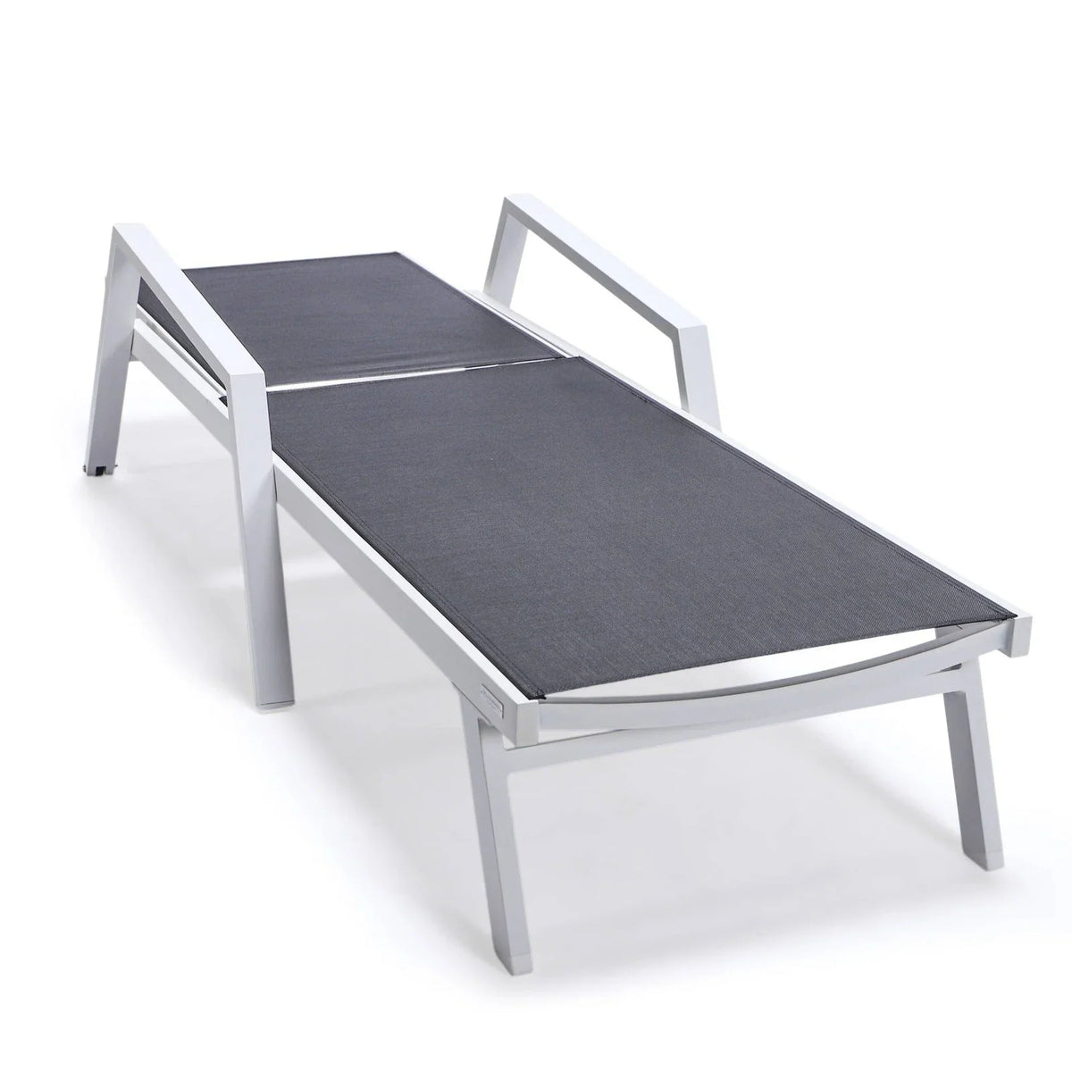 Marlin Modern White Aluminum Outdoor Chaise Lounge Chair Set of 2 With Arms And Square Fire Pit Side Table for Patio - Elax Furniture