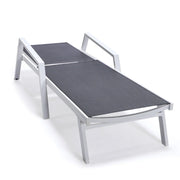Marlin Modern White Aluminum Outdoor Chaise Lounge Chair Set of 2 With Arms And Square Fire Pit Side Table for Patio - Elax Furniture