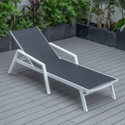 Marlin Modern White Aluminum Outdoor Chaise Lounge Chair Set of 2 With Arms And Square Fire Pit Side Table for Patio - Elax Furniture