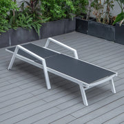 Marlin Modern White Aluminum Outdoor Chaise Lounge Chair Set of 2 With Arms And Square Fire Pit Side Table for Patio - Elax Furniture