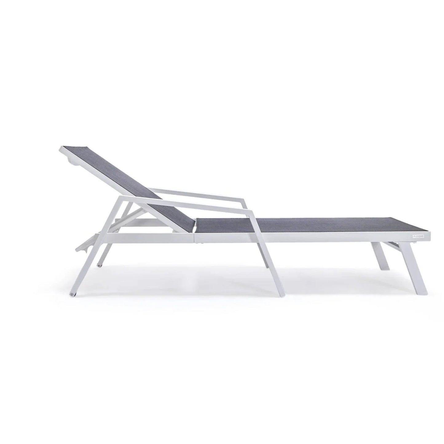 Marlin Patio Chaise Lounge Chair with Armrests in White Aluminum Frame, Set of 2 - Elax Furniture