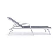 Marlin Modern White Aluminum Outdoor Chaise Lounge Chair Set of 2 With Arms And Square Fire Pit Side Table for Patio - Elax Furniture