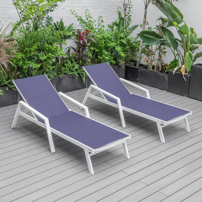 Marlin Patio Chaise Lounge Chair with Armrests in White Aluminum Frame, Set of 2 - Elax Furniture