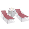 Marlin Modern White Aluminum Outdoor Chaise Lounge Chair Set of 2 With Arms And Square Fire Pit Side Table for Patio