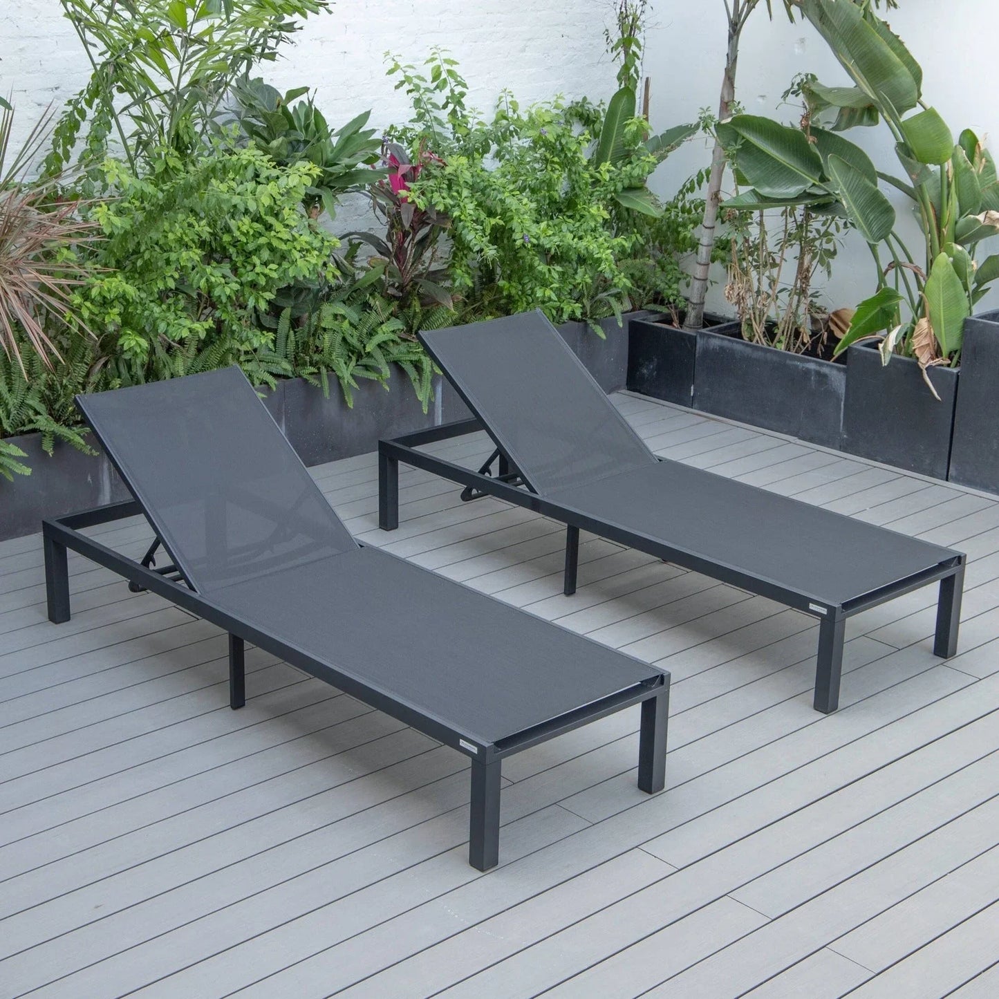 Marlin Patio Chaise Lounge Chair with Black Aluminum Frame, Set of 2 - Elax Furniture