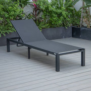 Marlin Modern Black Aluminum Outdoor Chaise Lounge Chair With Square Fire Pit Side Table Set of 2 - Elax Furniture