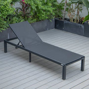 Marlin Modern Black Aluminum Outdoor Chaise Lounge Chair With Square Fire Pit Side Table Set of 2 - Elax Furniture