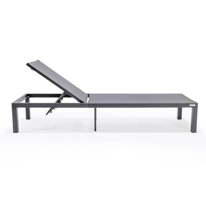 Marlin Modern Black Aluminum Outdoor Chaise Lounge Chair With Square Fire Pit Side Table Set of 2 - Elax Furniture