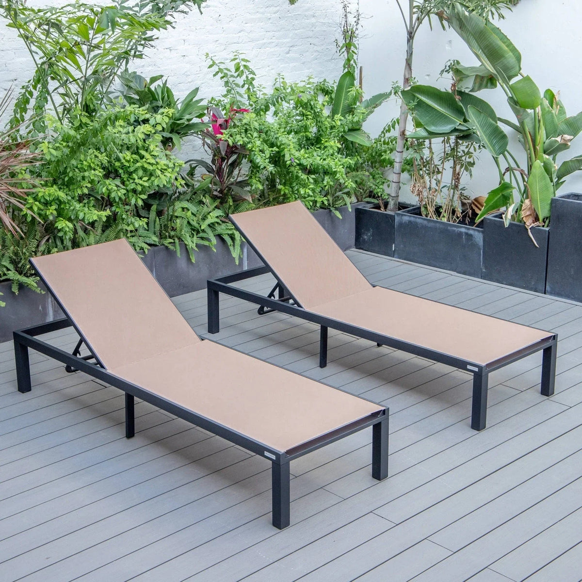 Marlin Patio Chaise Lounge Chair with Black Aluminum Frame, Set of 2 - Elax Furniture