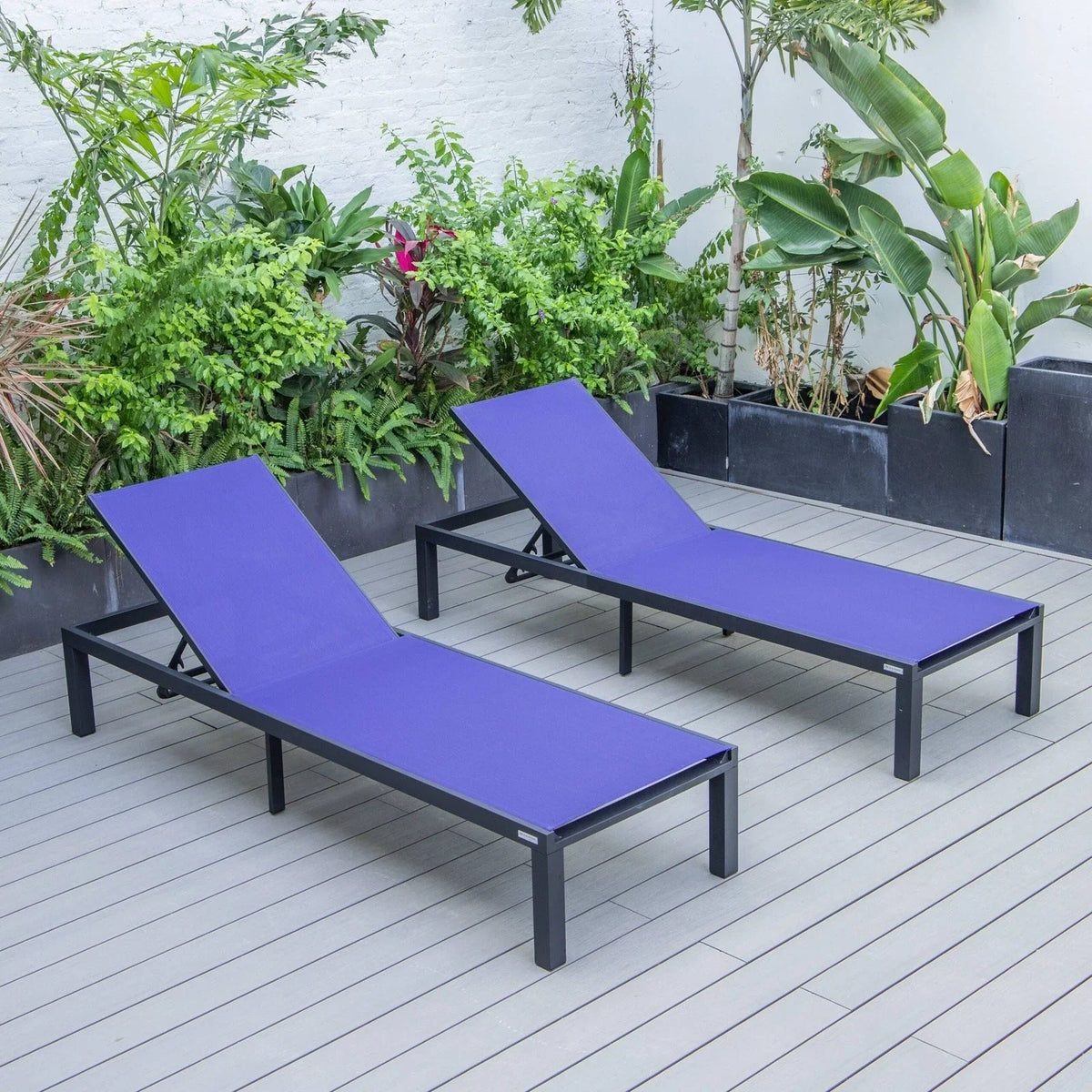 Marlin Patio Chaise Lounge Chair with Black Aluminum Frame, Set of 2 - Elax Furniture
