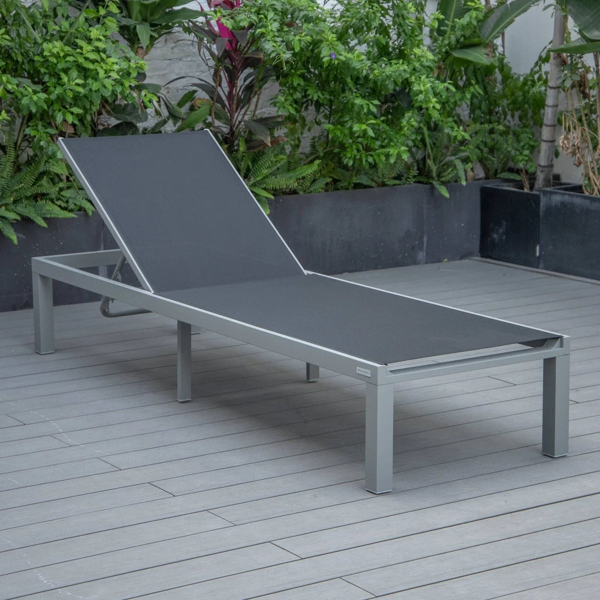 Marlin Modern Gray Aluminum Outdoor Chaise Lounge Chair With Square Fire Pit Side Table Set of 2 - Elax Furniture