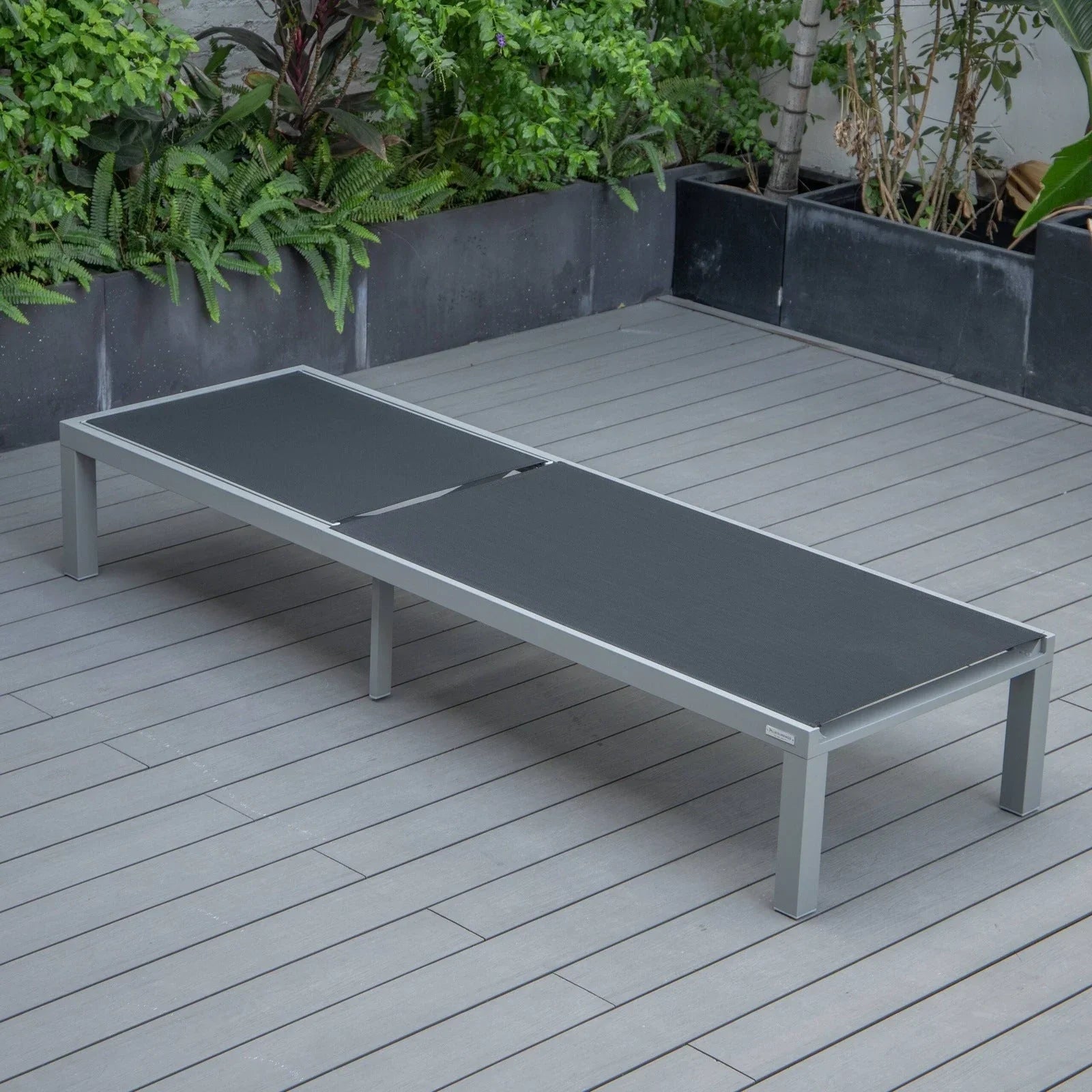 Marlin Modern Gray Aluminum Outdoor Chaise Lounge Chair With Square Fire Pit Side Table Set of 2 - Elax Furniture