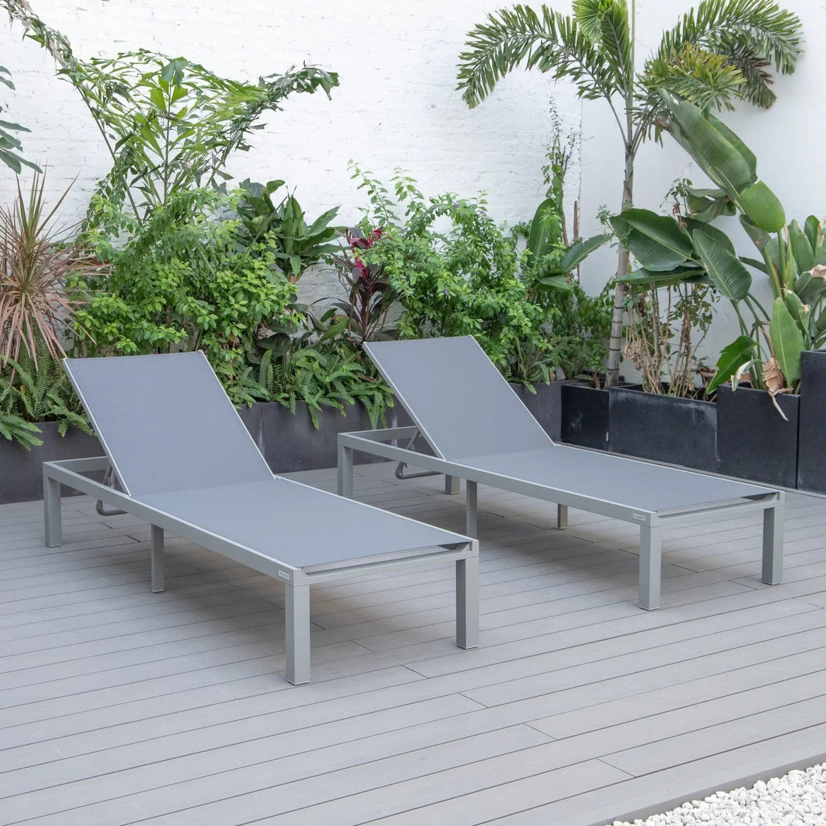 Marlin Patio Chaise Lounge Chair with Grey Aluminum Frame, Set of 2 - Elax Furniture