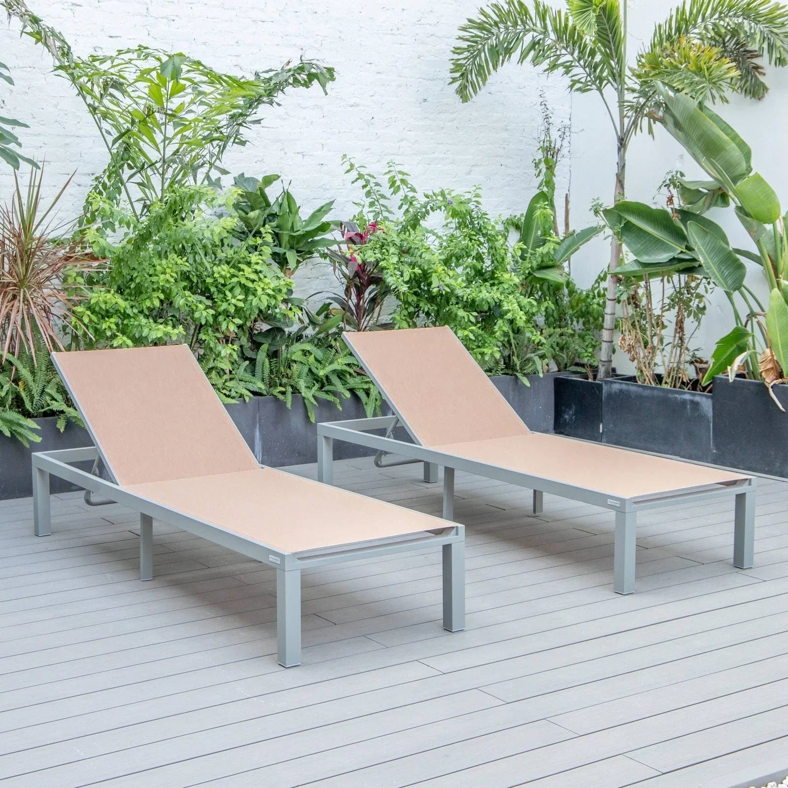 Marlin Patio Chaise Lounge Chair with Grey Aluminum Frame, Set of 2 - Elax Furniture