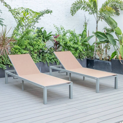 Marlin Patio Chaise Lounge Chair with Grey Aluminum Frame, Set of 2 - Elax Furniture