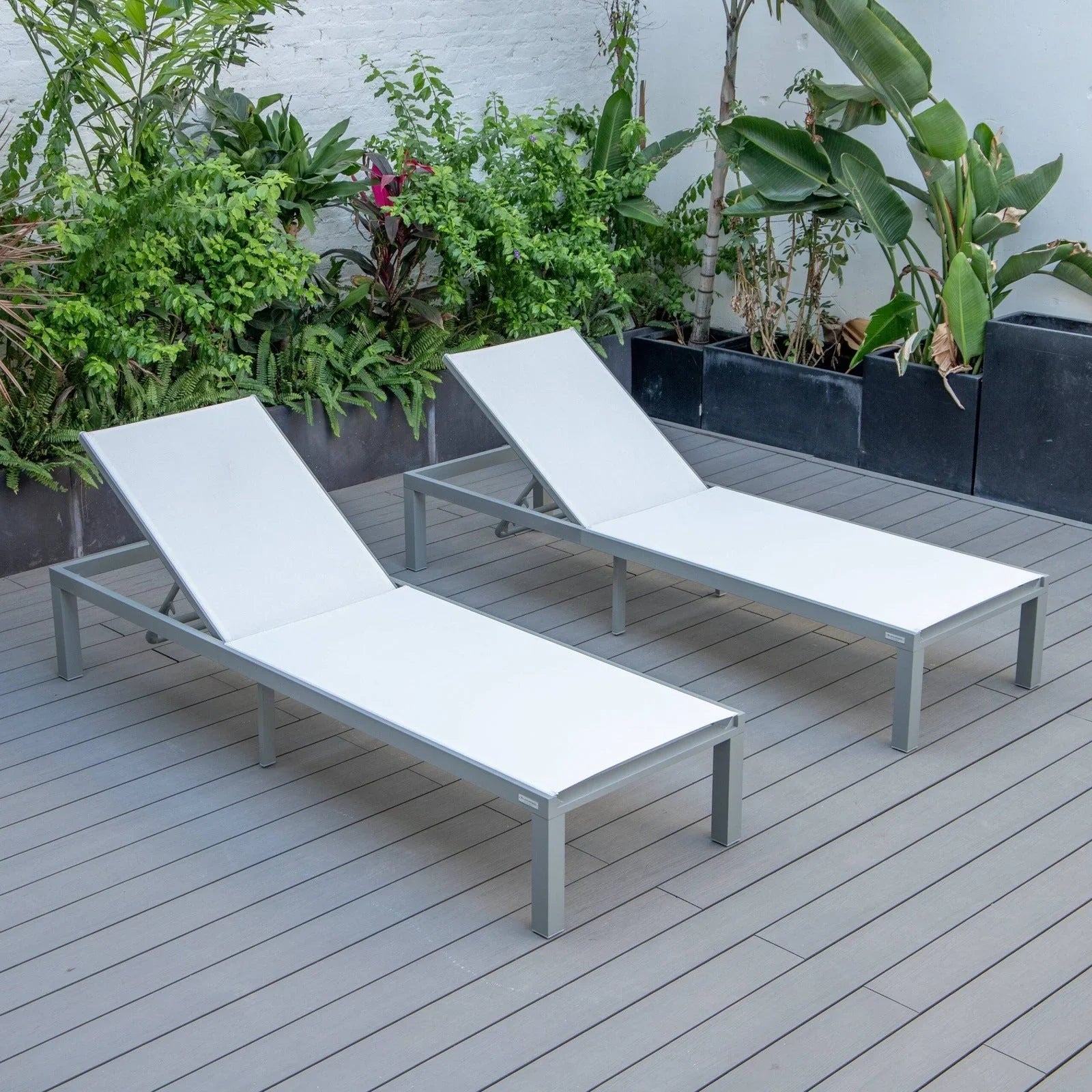 Marlin Patio Chaise Lounge Chair with Grey Aluminum Frame, Set of 2 - Elax Furniture