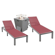 Marlin Modern Gray Aluminum Outdoor Chaise Lounge Chair With Square Fire Pit Side Table Set of 2 - Elax Furniture