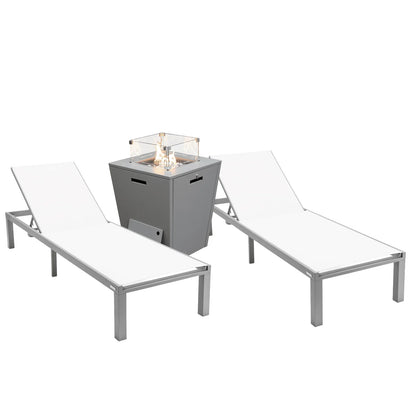 Marlin Modern Gray Aluminum Outdoor Chaise Lounge Chair With Square Fire Pit Side Table Set of 2 - Elax Furniture