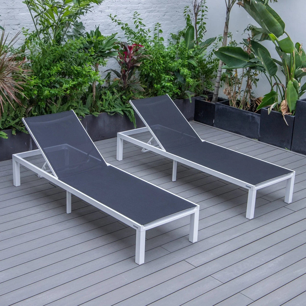 Marlin Patio Chaise Lounge Chair with White Aluminum Frame, Set of 2 - Elax Furniture